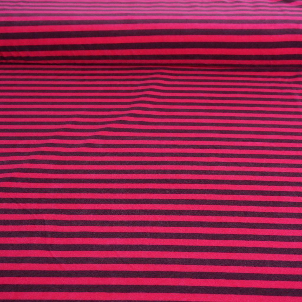 Preview: Nickistoff bedruckt Streifen pink aubergine